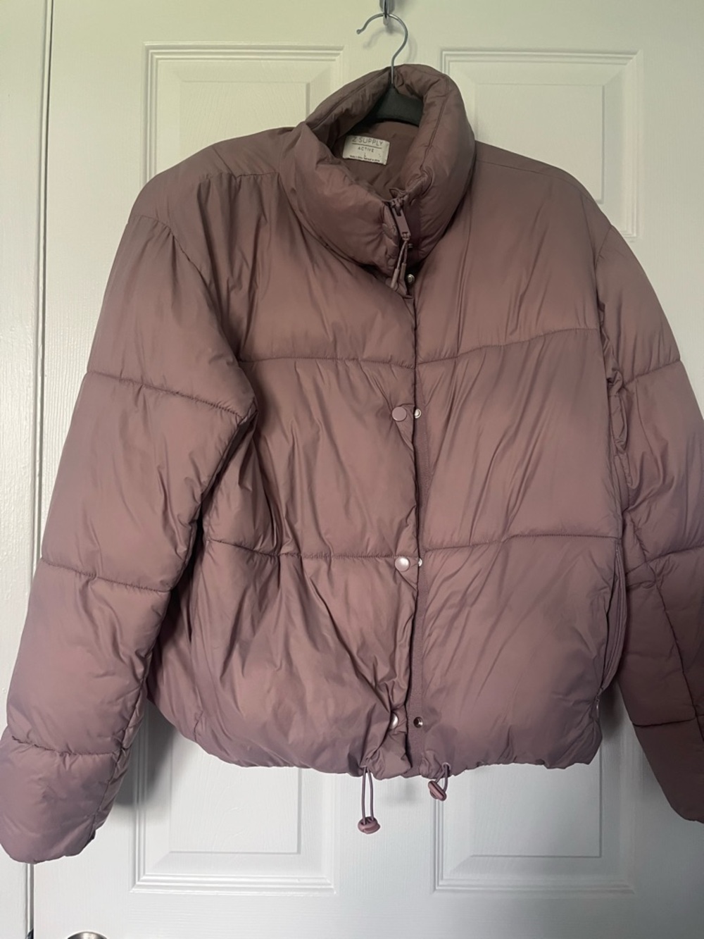 Insulated Mauve Puffer Jacket with High Collar